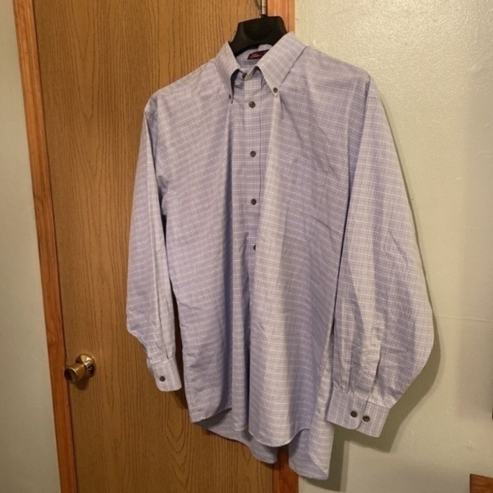 Nordstrom XL Blue & White w/Checked Print Long Sleeve Button-Front Dress Shirt